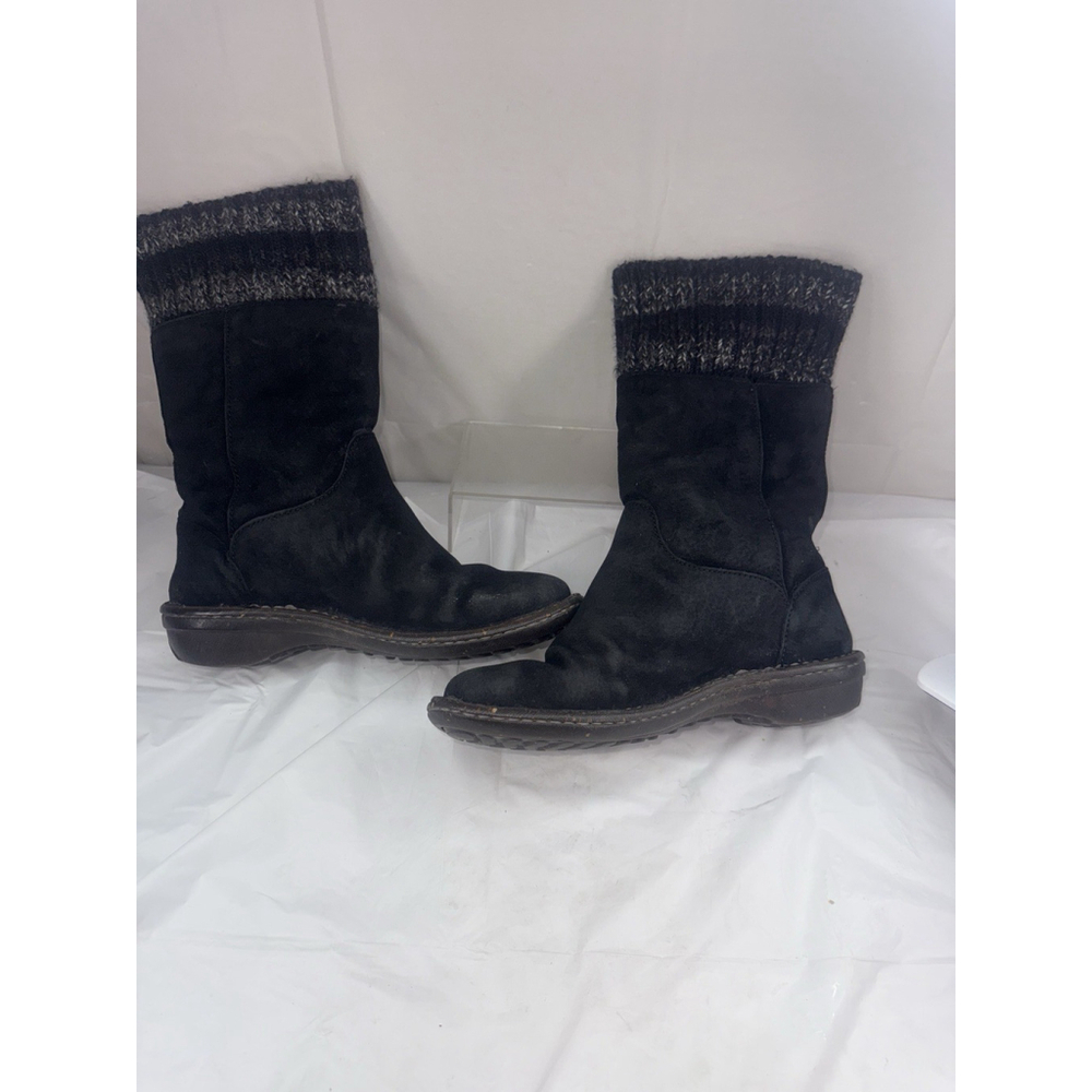 UGG Kaylana Black Leather Knit Cuff Pull on Winter Boots Womens Size 7